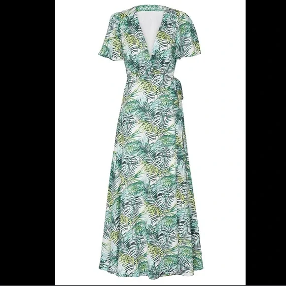 Louna Dresses | Louna Palm Kinzy Wrap Dress | Color: Green/White | Size: M | Emilyanisa's Closet Louna Dresses | Louna Palm Kinzy Wrap Dress | Color: Green/White | Size: M | Emilyanisa's Closet